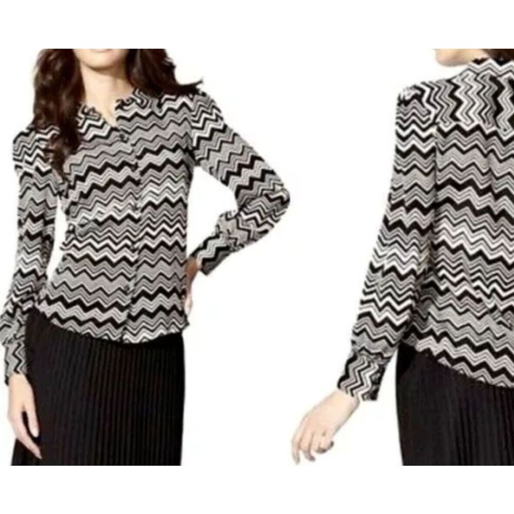 Missoni Shirt Women's Medium Shirt Button Up Blouse Black/White Zigzag Size M